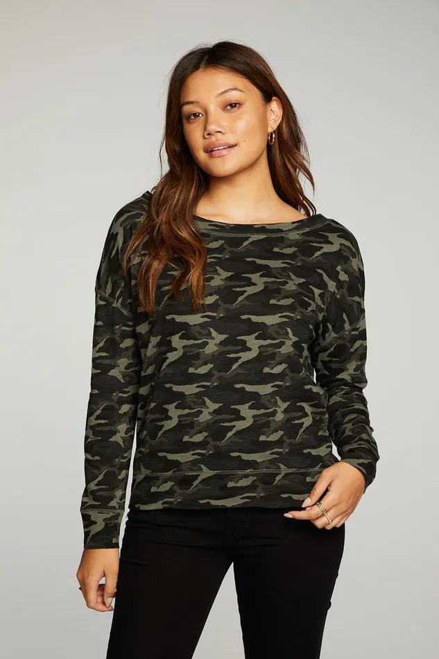 Tops Gauze Jersey Long Sleeve Drop Shoulder Tee With Cuffs 8211 Chaser Brand Womens