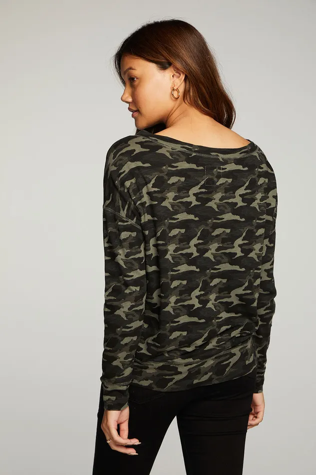 Tops Gauze Jersey Long Sleeve Drop Shoulder Tee With Cuffs 8211 Chaser Brand Womens