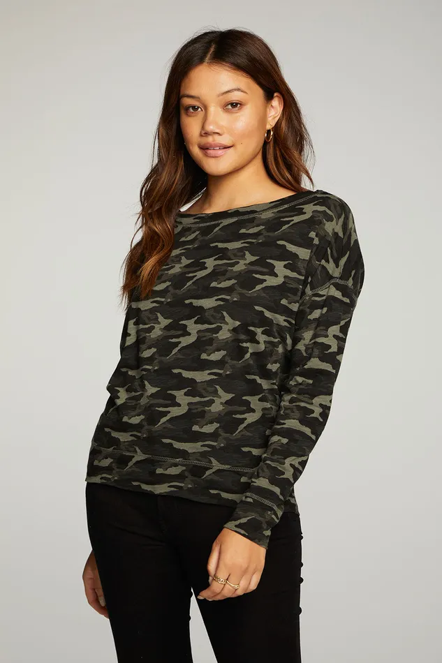 Tops Gauze Jersey Long Sleeve Drop Shoulder Tee With Cuffs 8211 Chaser Brand Womens