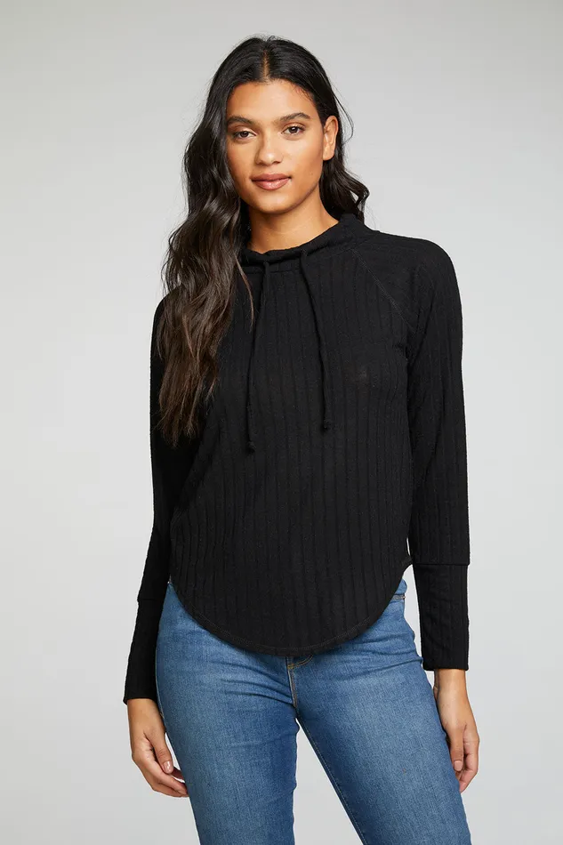 Tops Poor Boy Rib Long Sleeve Funnel Neck Raglan Shirttail Pullover 8211 Chaser Brand Womens