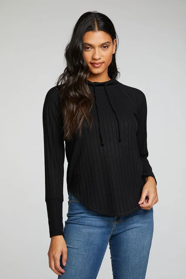 Tops Poor Boy Rib Long Sleeve Funnel Neck Raglan Shirttail Pullover 8211 Chaser Brand Womens