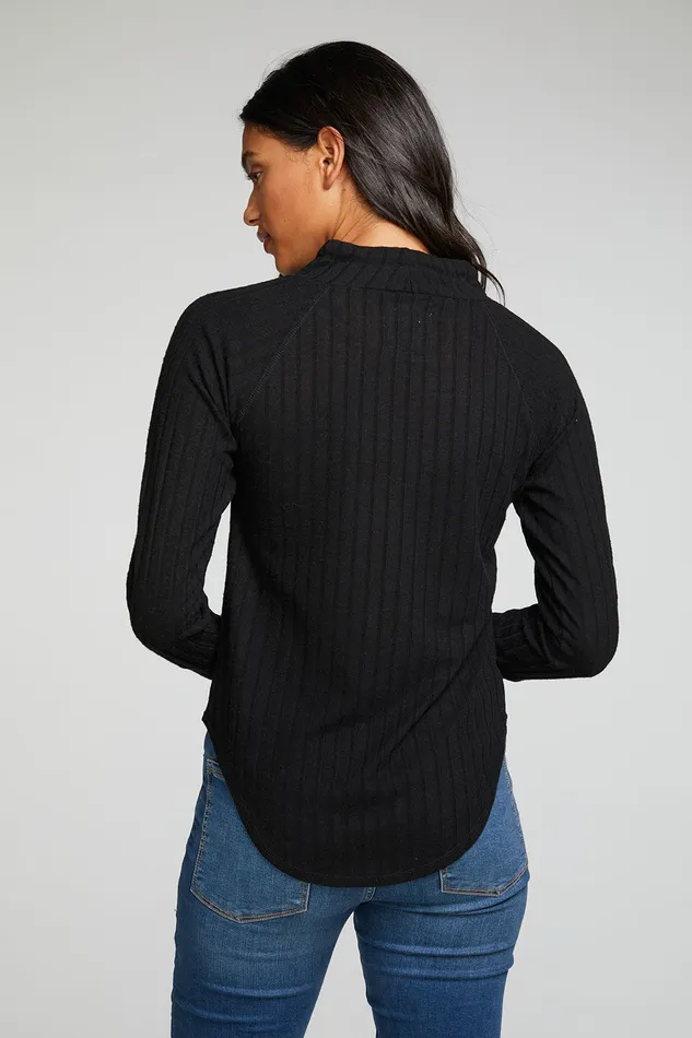 Tops Poor Boy Rib Long Sleeve Funnel Neck Raglan Shirttail Pullover 8211 Chaser Brand Womens