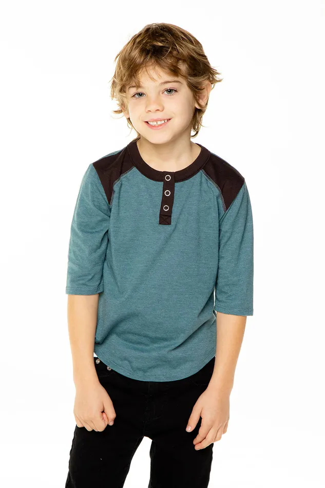 Tops Recycled Vintage Jersey 34 Sleeve Shirttail Henley with Yokes Chaser Brand Boys