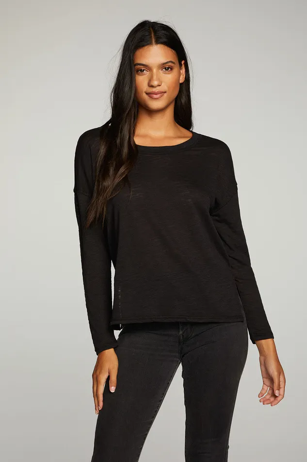 Tops Slub Jersey Long Sleeve Slit Side Boxy Tee 8211 Chaser Brand Womens