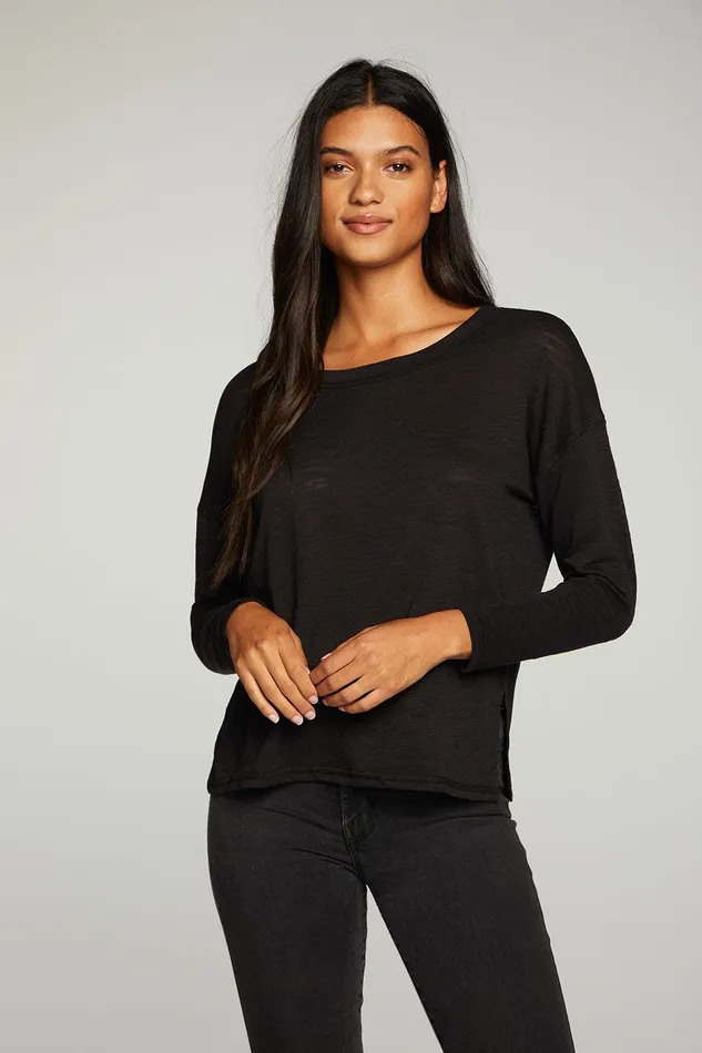 Tops Slub Jersey Long Sleeve Slit Side Boxy Tee 8211 Chaser Brand Womens