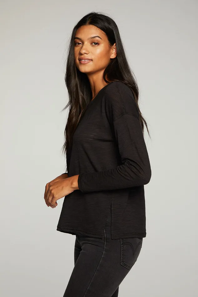 Tops Slub Jersey Long Sleeve Slit Side Boxy Tee 8211 Chaser Brand Womens