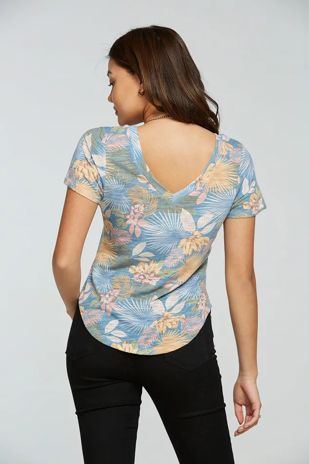 Tops Slub Jersey Short Sleeve Double V Neck Shirttail Tee 8211 Chaser Brand Womens