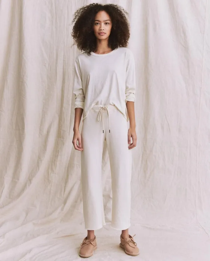 Tops Women039s The Great The Long Sleeve Crop Tee Washed White