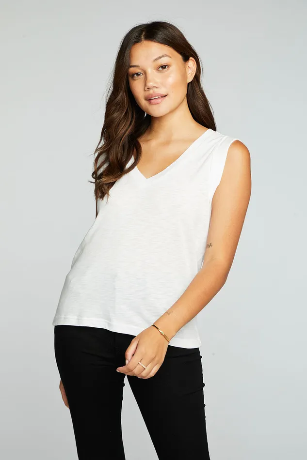 Tops Womens Chaser Brand Gauze Jersey Rolled Armhole V Neck Muscle Tank
