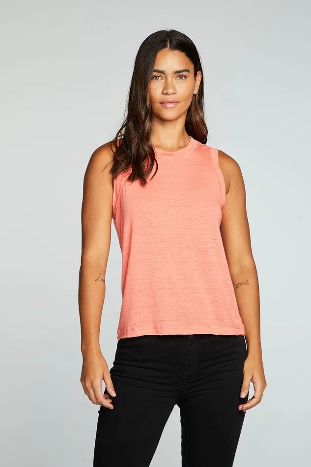 Tops Womens Linen Jersey Raw Edge Muscle Tank Chaser Brand