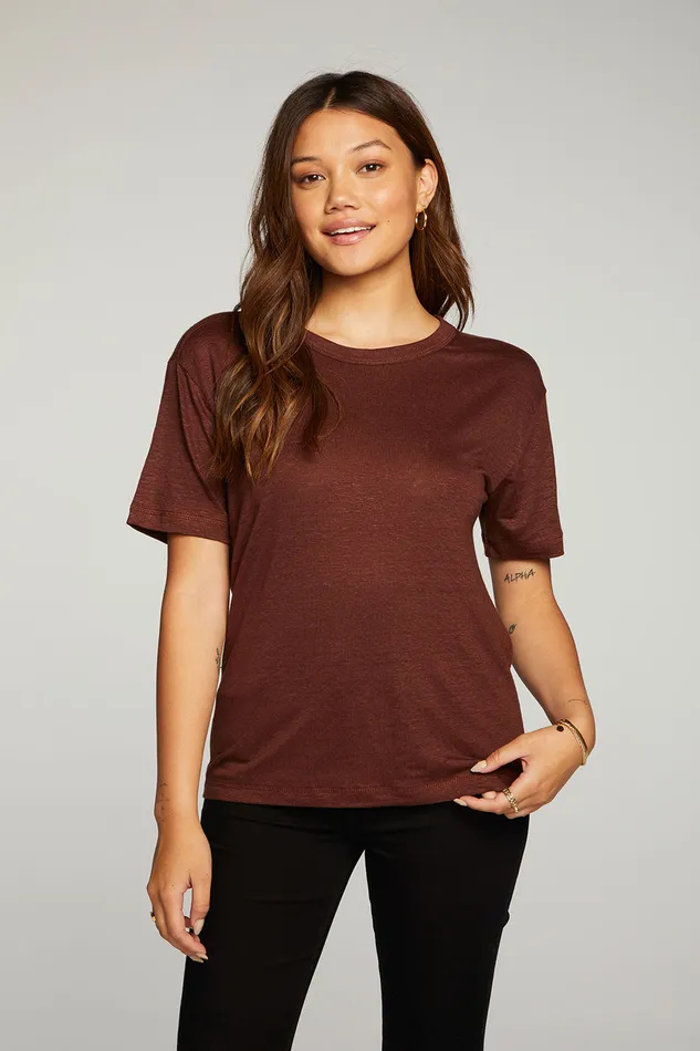 Tops Womens Linen Jersey Short Sleeve Crew Neck Easy Tee Chaser Brand