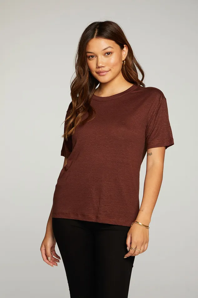 Tops Womens Linen Jersey Short Sleeve Crew Neck Easy Tee Chaser Brand