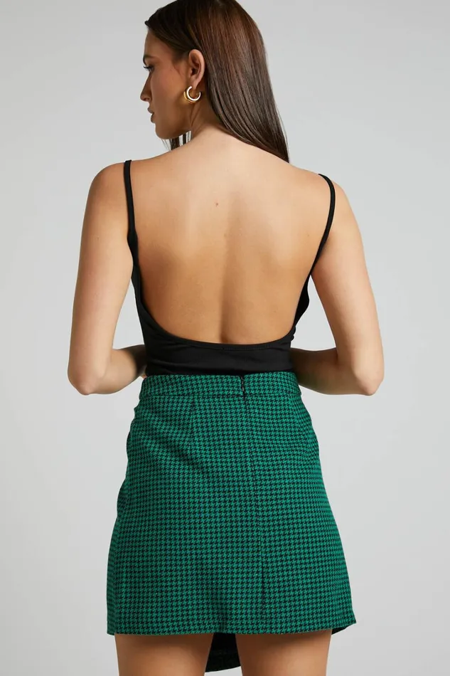 Toula Mini Skirt 8211 Thigh Split High Waisted Skirt In Green And Black Women Showpo Skirts