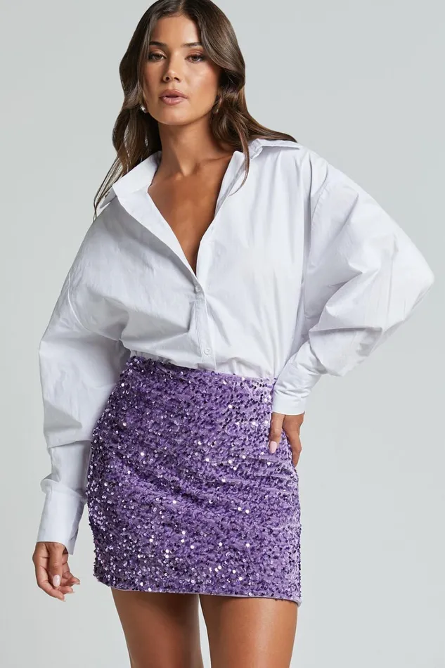 Tracy Mini Skirt 8211 Bodycon Sequin Skirt In Lilac Women Showpo Skirts