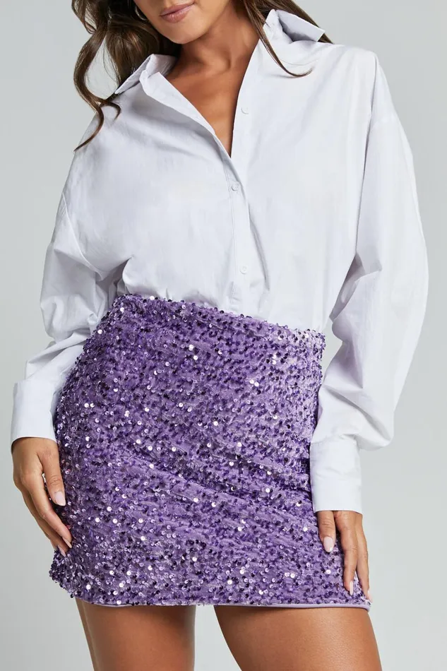 Tracy Mini Skirt 8211 Bodycon Sequin Skirt In Lilac Women Showpo Skirts