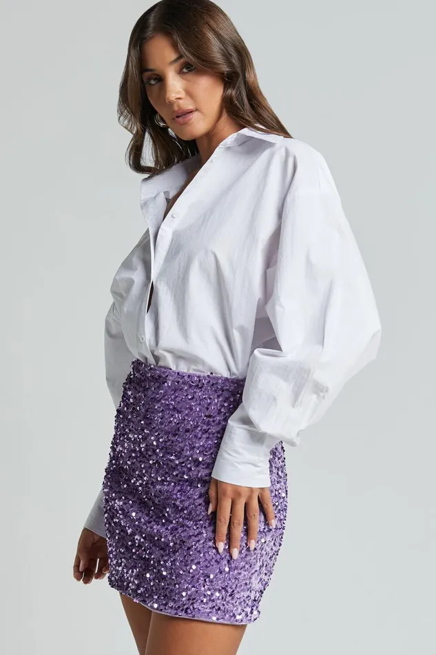 Tracy Mini Skirt 8211 Bodycon Sequin Skirt In Lilac Women Showpo Skirts