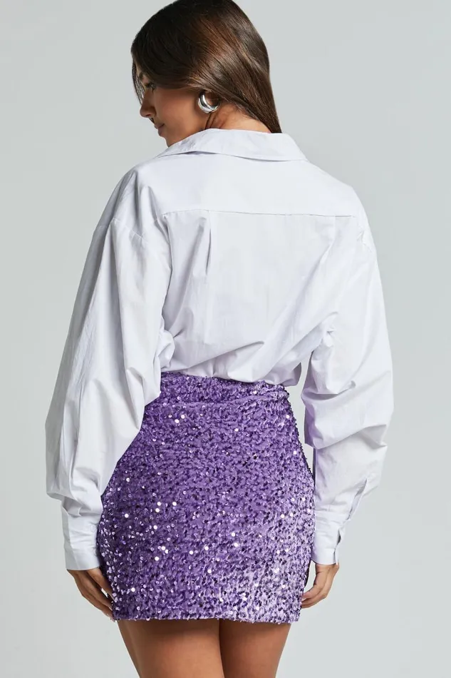 Tracy Mini Skirt 8211 Bodycon Sequin Skirt In Lilac Women Showpo Skirts