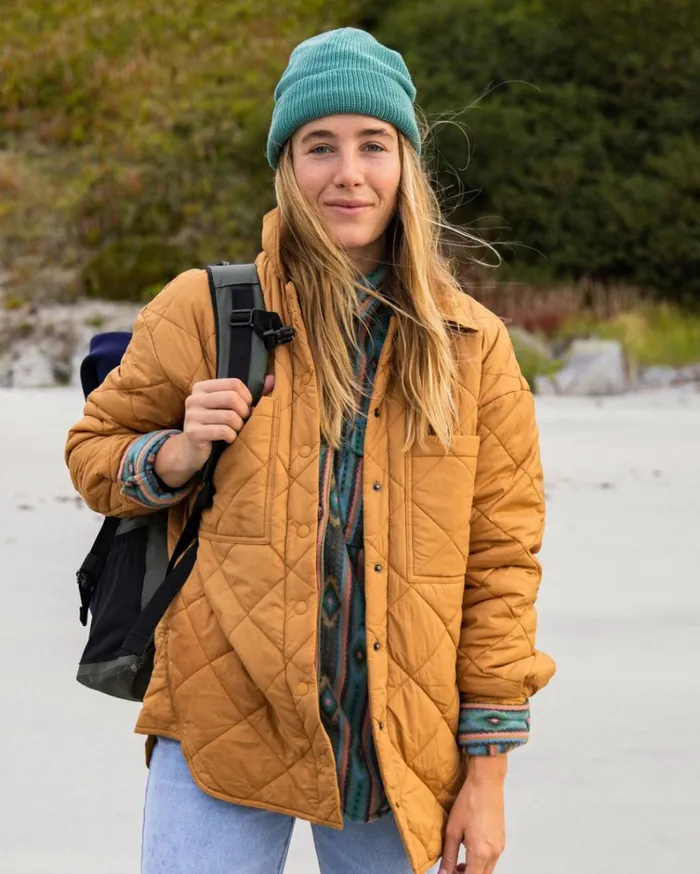 Transport Shacket Snap Front Overshirt Caramel Women Billabong Jackets