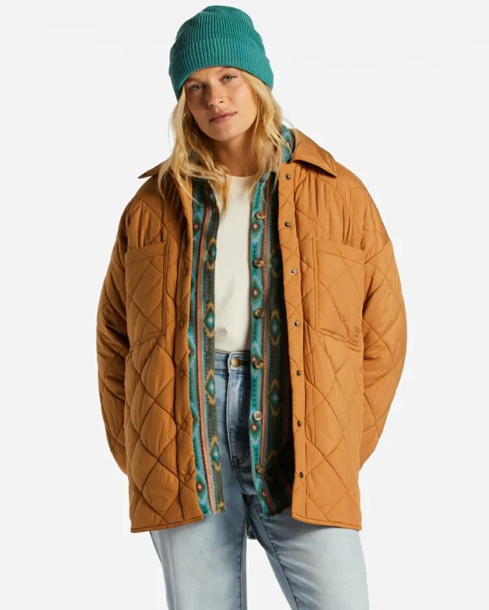 Transport Shacket Snap Front Overshirt Caramel Women Billabong Jackets