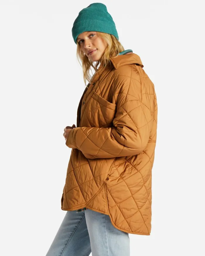 Transport Shacket Snap Front Overshirt Caramel Women Billabong Jackets