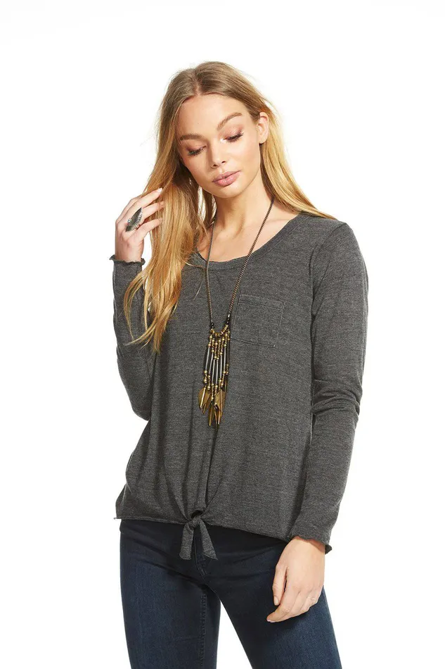 TRIBLEND JERSEY LS TIE FRONT TEE W POCKET Womens Loungewear Chaser Brand