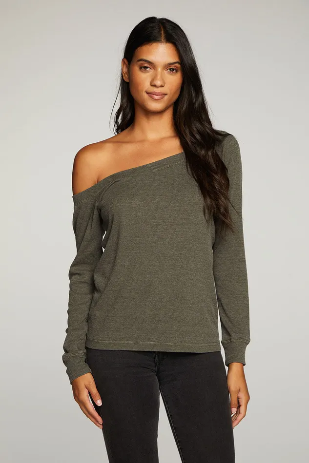 Triblend Rib Long Sleeve Off Shoulder Raglan Tee Loungewear Chaser Brand Womens