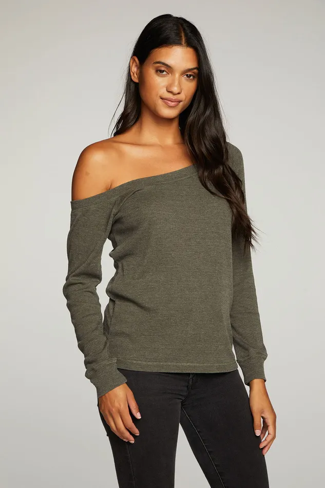 Triblend Rib Long Sleeve Off Shoulder Raglan Tee Loungewear Chaser Brand Womens