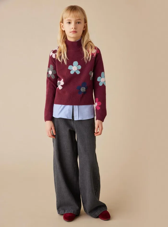 Trousers And Leggings Girl 216 Il Gufo Denim Palazzo Pants