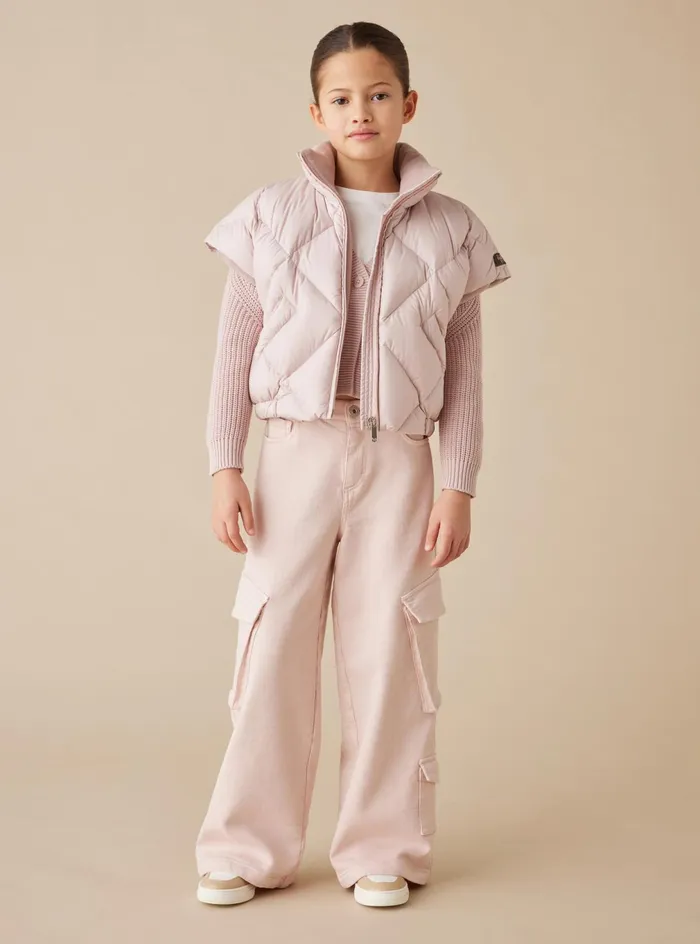 Trousers And Leggings Girl 216 Il Gufo Fleecelined Denim Cargo Pants