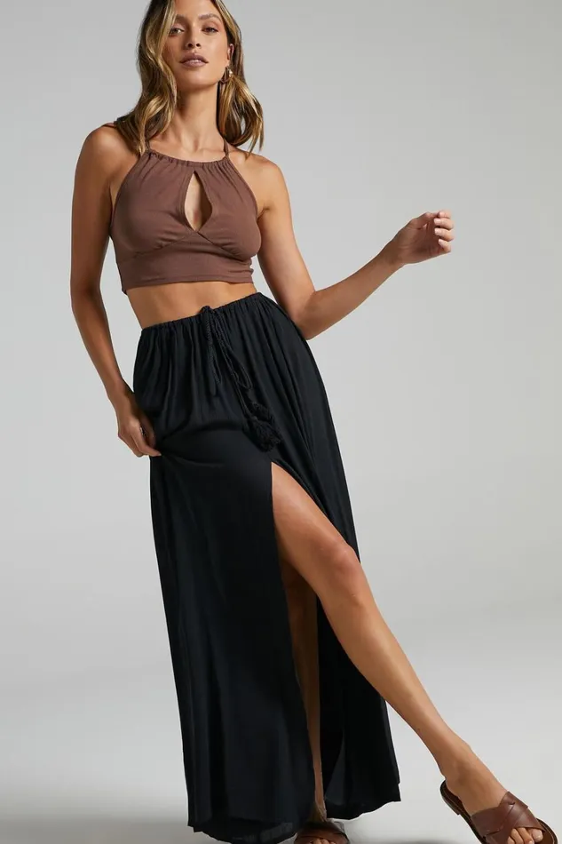 Under The Twilight Maxi Skirt 8211 Thigh Split Skirt In Black Women Showpo Skirts