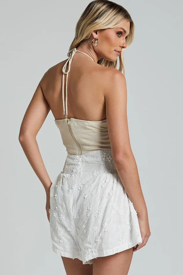 Vanni Shorts 8211 Flower Embroidered Shirred Waist Short In White Women Showpo Shorts