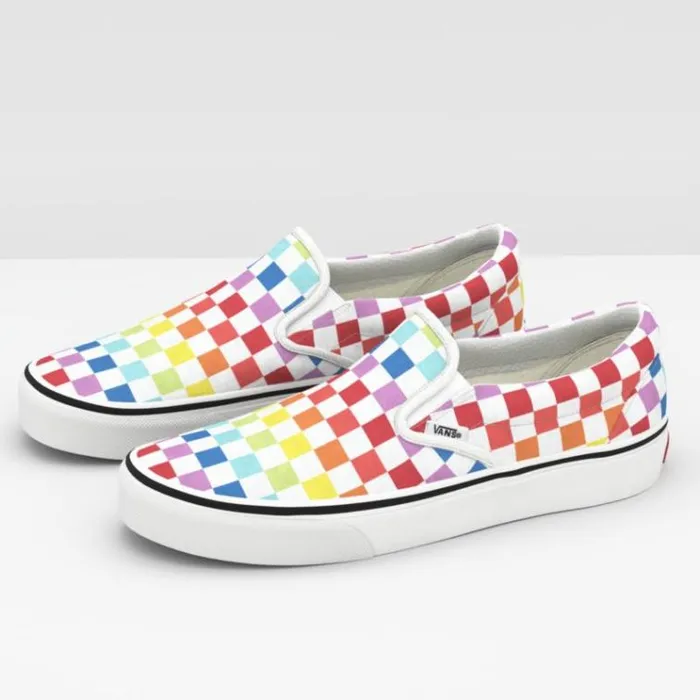 Vans Checkerboard SlipOn RainbowTrue White MensWomens Classics Shoes