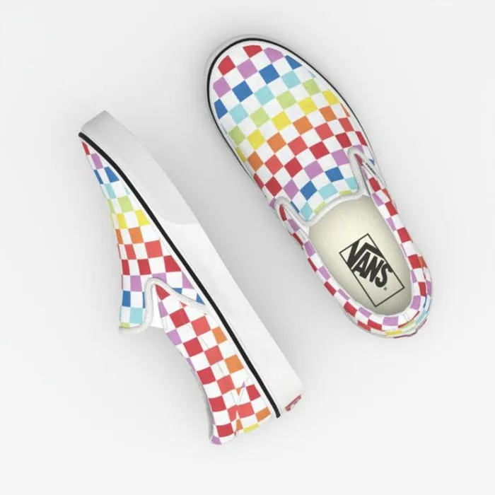 Vans Checkerboard SlipOn RainbowTrue White MensWomens Classics Shoes