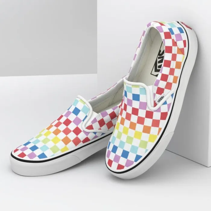 Vans Checkerboard SlipOn RainbowTrue White MensWomens Classics Shoes