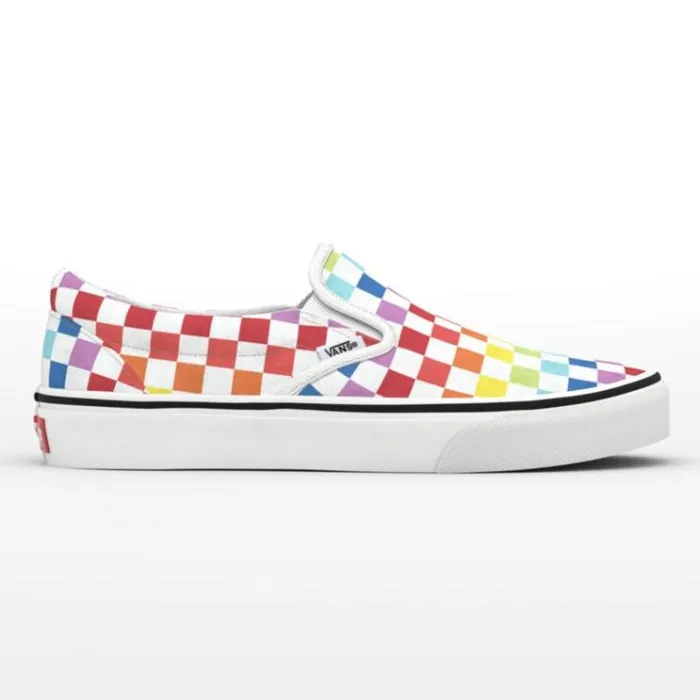 Vans Checkerboard SlipOn RainbowTrue White MensWomens Classics Shoes
