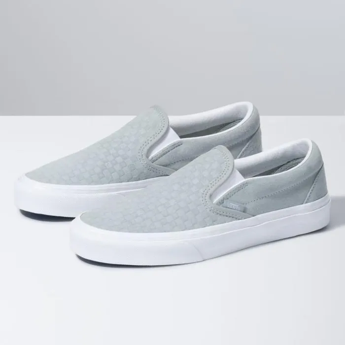 Vans Emboss Mini Check Classic SlipOn Mirage GrayTrue White MensWomens Classics Shoes