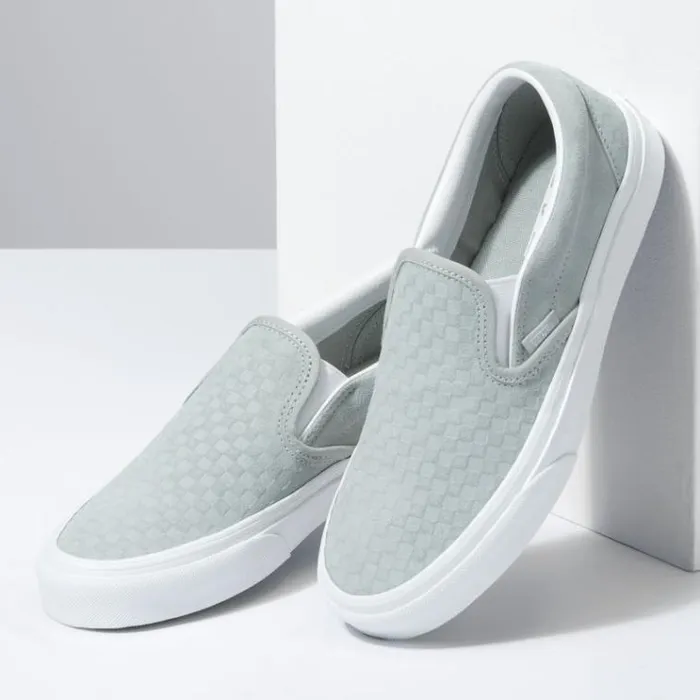Vans Emboss Mini Check Classic SlipOn Mirage GrayTrue White MensWomens Classics Shoes Vans Emboss Mini Check Classic SlipOn Mirage GrayTrue White MensWomens Classics Shoes