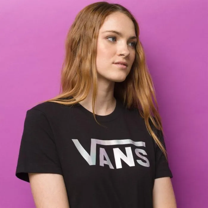 Vans Flutter V Iridescent Crew Tee Black Womens TShirts and Tanks
