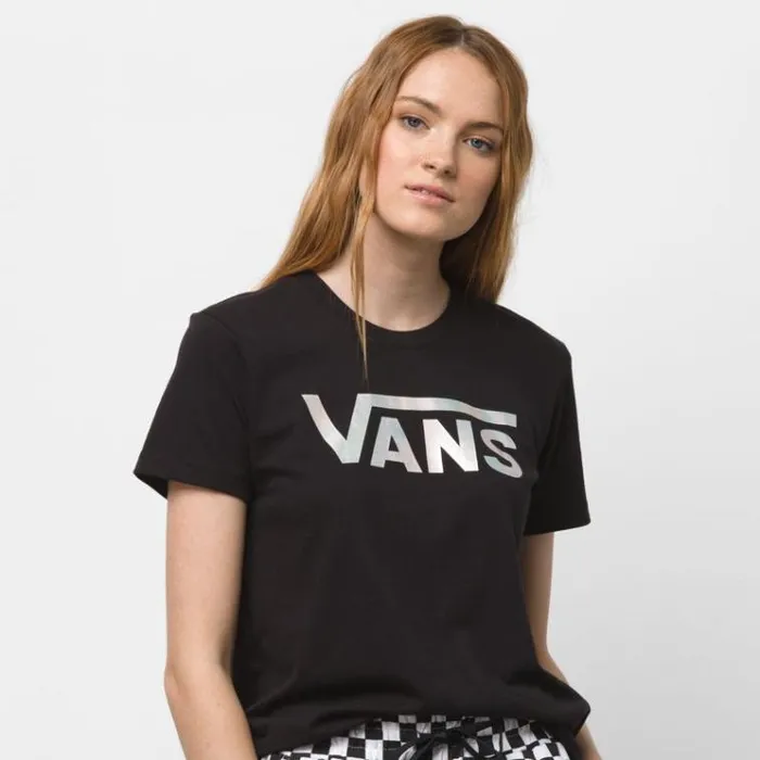 Vans Flutter V Iridescent Crew Tee Black Womens TShirts and Tanks Vans Flutter V Iridescent Crew Tee Black Womens TShirts and Tanks