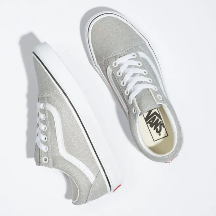Vans Old Skool Silver LurexTrue White MensWomens Classics Shoes Vans Old Skool Silver LurexTrue White MensWomens Classics Shoes