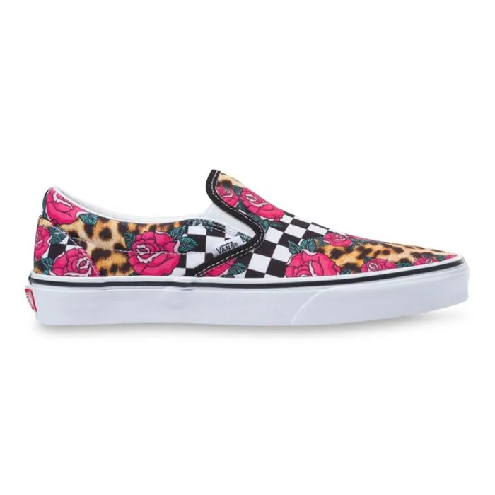 Vans RoseAnimal Check Classic SlipOn True WhiteMulti MensWomens Classics Shoes