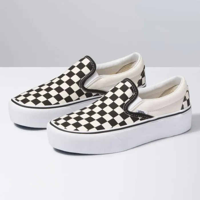 Vans SlipOn Platform Black And White Checkerwhite Womens Classics Shoes