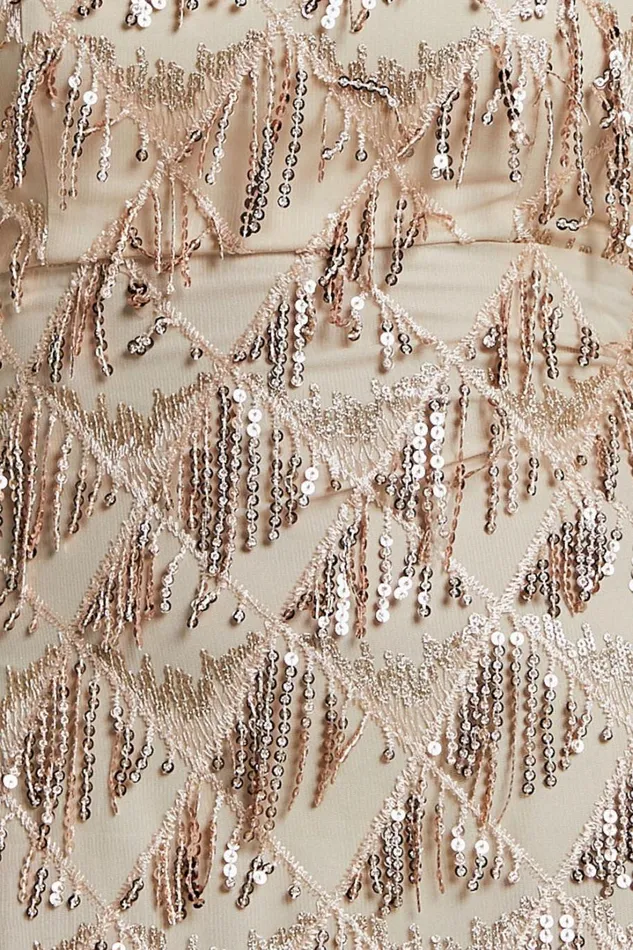 Variel Midi Dress 8211 Strapless Fringe Sequin Dress In Champagne Women Showpo Curve Clothes
