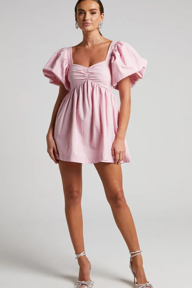 Vashti Mini Dress 8211 Puff Sleeve Sweetheart Dress In Light Pink Women Showpo Curve Clothes