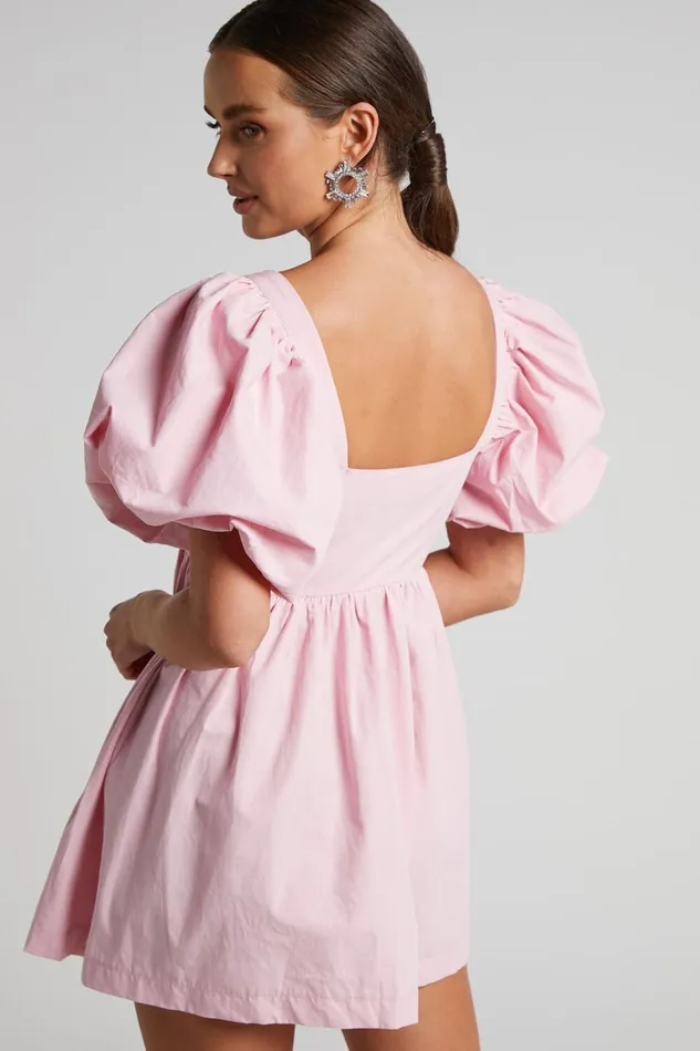Vashti Mini Dress 8211 Puff Sleeve Sweetheart Dress In Light Pink Women Showpo Curve Clothes