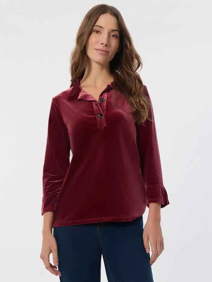 Velour PopOver Collar Top Women Jones New York Tops and Blouses