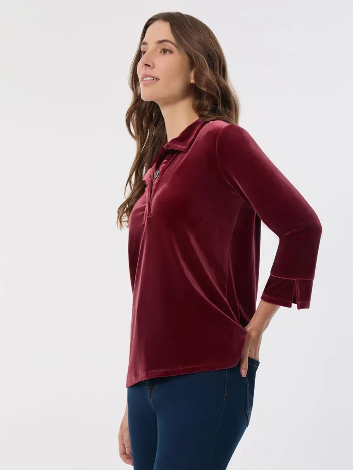 Velour PopOver Collar Top Women Jones New York Tops and Blouses Velour PopOver Collar Top Women Jones New York Tops and Blouses