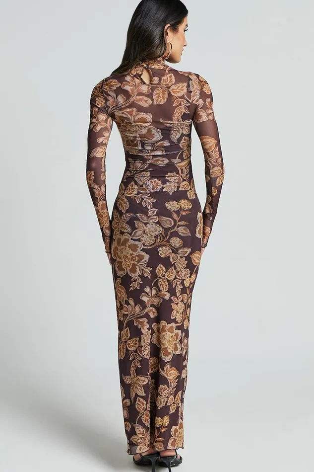 Vivian Midi Dress 8211 High Neck Long Sleeve Mesh Dress In Amber Bloom Print Women Showpo Curve Clothes