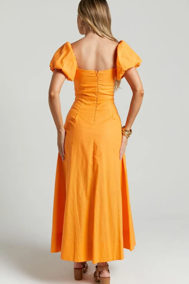 Viviana Midi Dress 8211 Sweetheart Puff Short Sleeve Dress In Orange Women Showpo Dresses