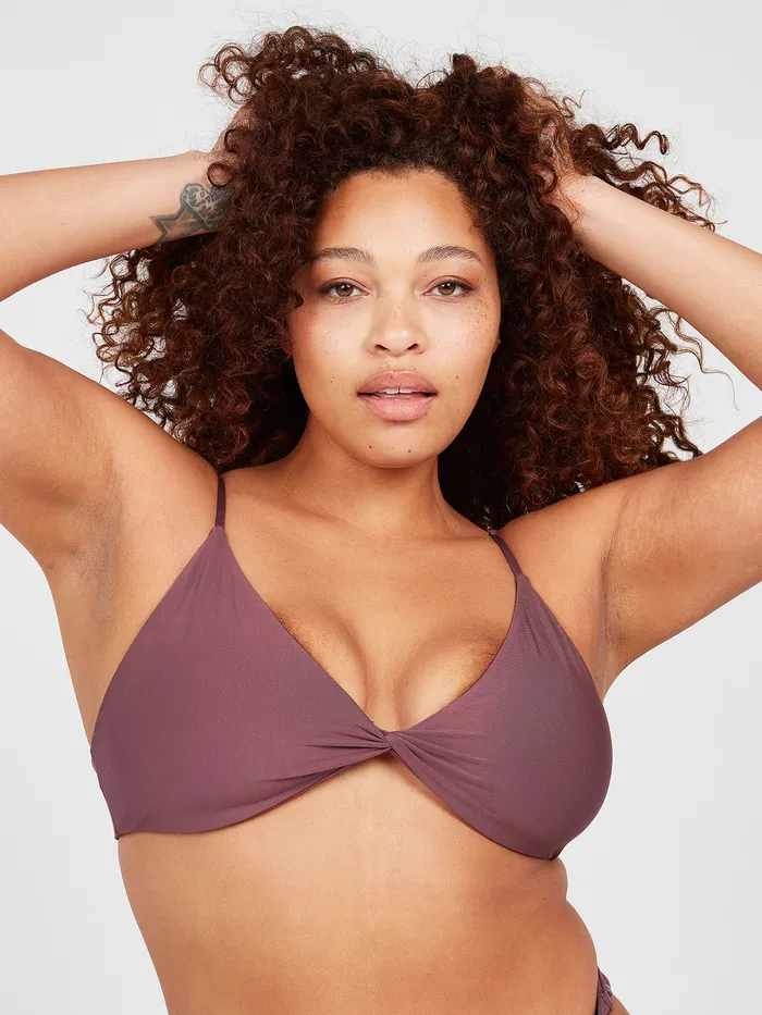 Volcom EcoTrue Swim Simply Seamless V Neck Bikini Top 8211 Eggplant Eggplant 8211 Womens
